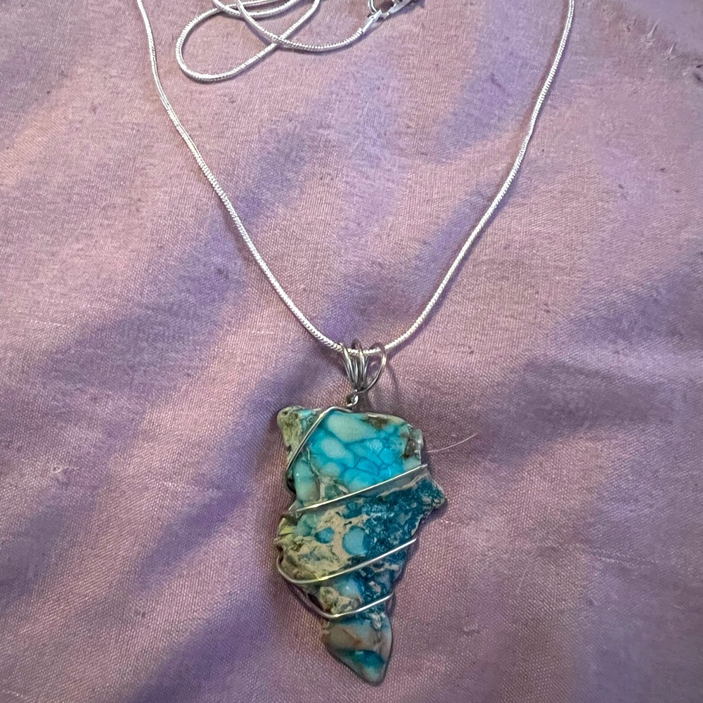 Wire wrapped stone necklace